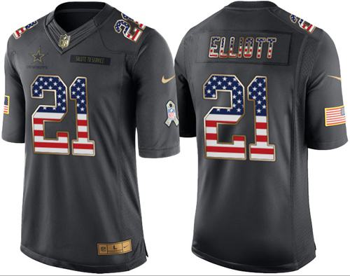 Nike Cowboys #21 Ezekiel Elliott Black Men's Stitched NFL Limited USA Flag Salute To Service Jersey